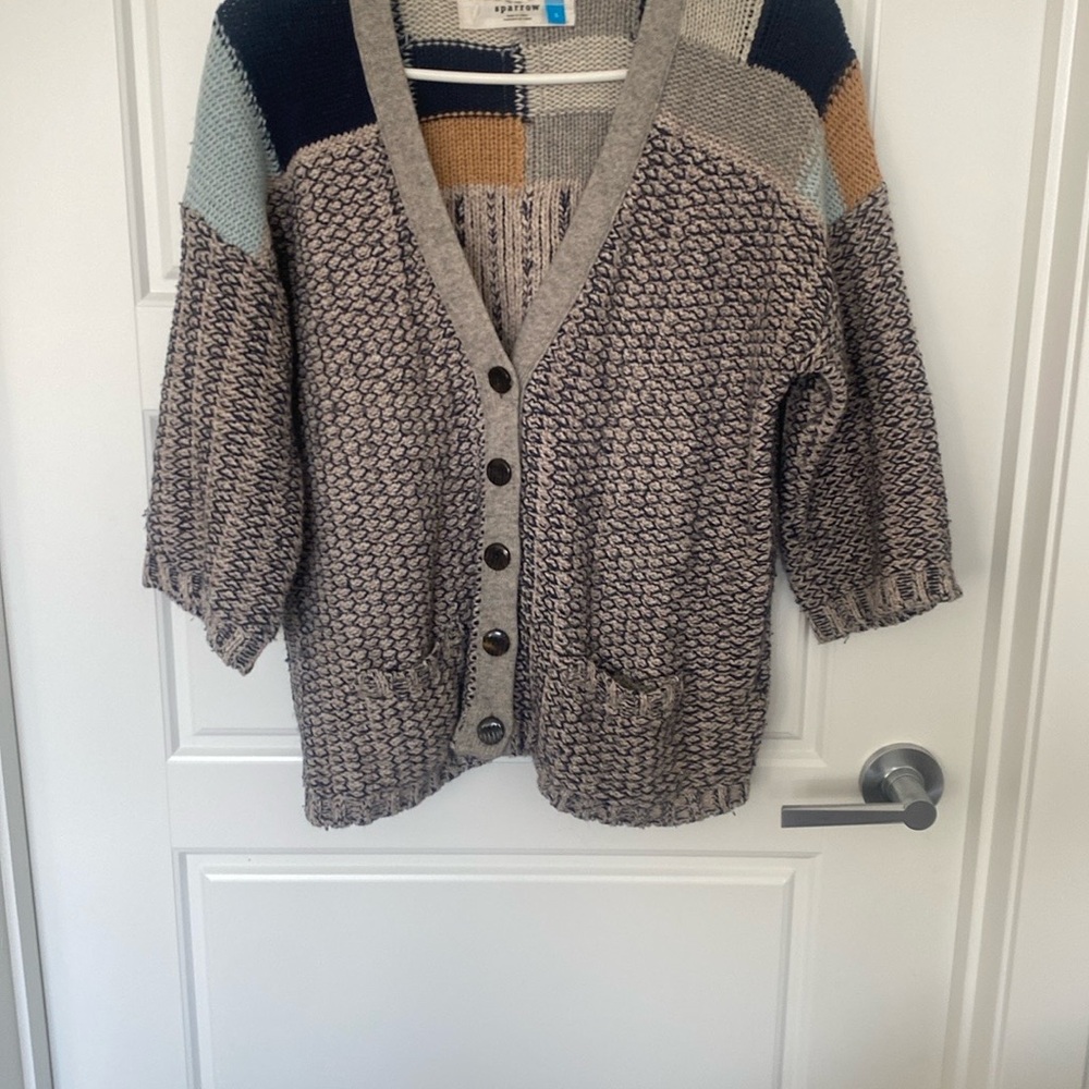 Anthropologie Sparrow Blue Chunky Knit Cardigan button Sweater with pockets